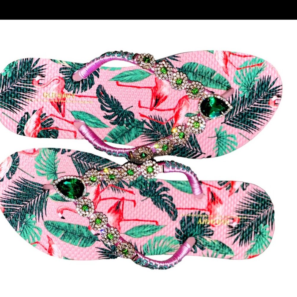 Pink Flamingo Flip Flops, Tropical Bird Sandals, Beach Shoes, Bachelorette Party - Picture 7 of 16